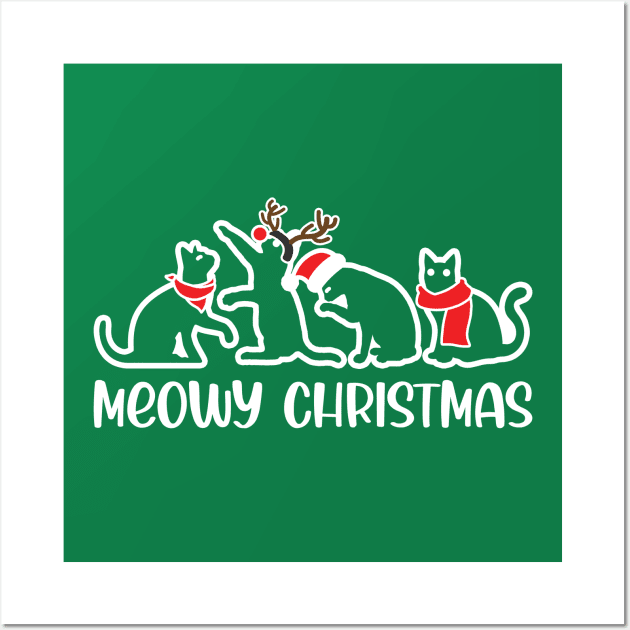 Meowy Christmas, Cute Kitty Cats Antlers, Funny Cat Lover, Christmas Gift For Men, Women & Kids Wall Art by Art Like Wow Designs